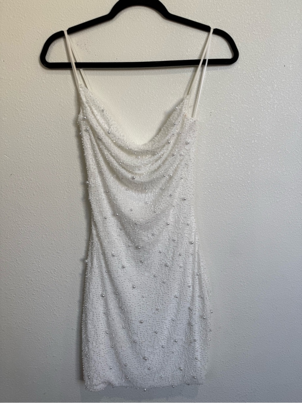 Windsor White Pearl Beaded Cowl Neck Mini Dress Open Back NWT Medium - Picture 3 of 8